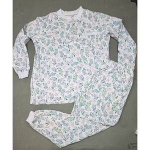 Vermont County Store Pajamas Set Womens Medium White Floral Chest Pocket Comfy